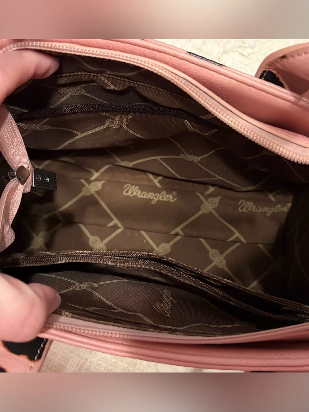 Wrangler Pink and Black Cowprint Satchel with Detachable Strap